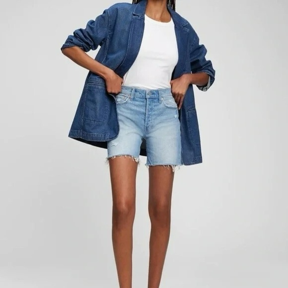 GAP Cheeky Midi High-Rise Denim Shorts
